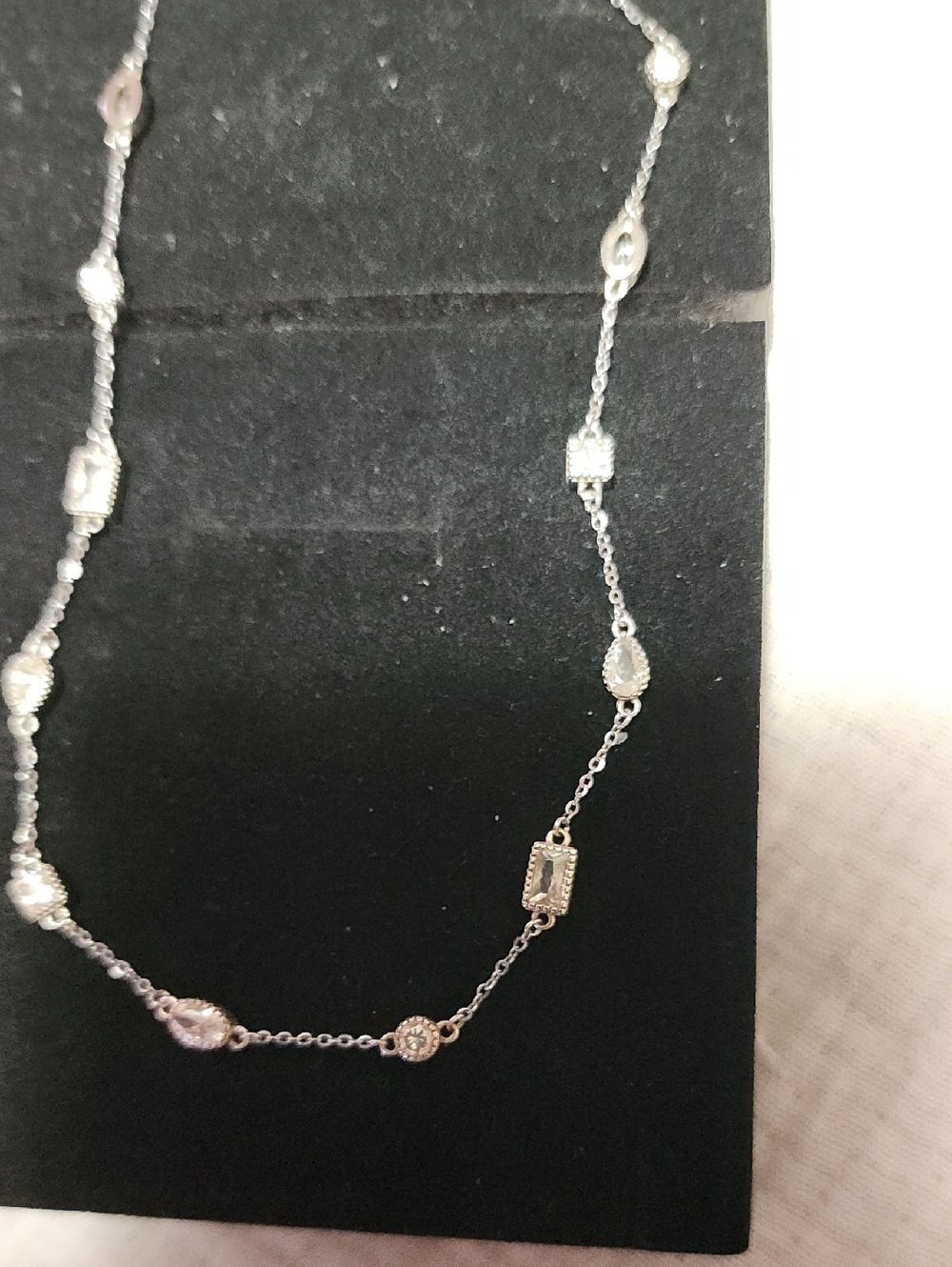 Delicate  Authentic Sterling Silver  Necklace with  Real Clear Crystals